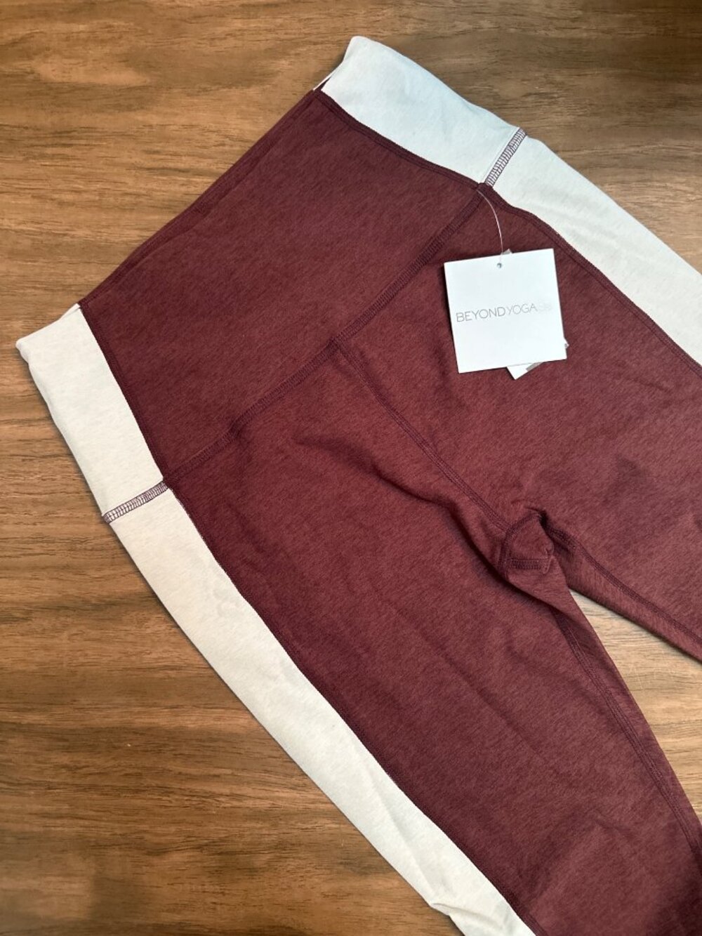Beyond Yoga Spacedye High-Waist Midi Leggings Burgundy & Cream Size XL
